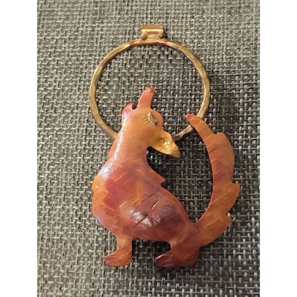 Handmade Copper Wolf Howling Moon Pendant 3.5" Artisan Jewelry Southwestern